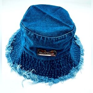Prank Winter Denim Fringe Bucket Hat NEW Blue Jean Cap Women’s Cotton Hair